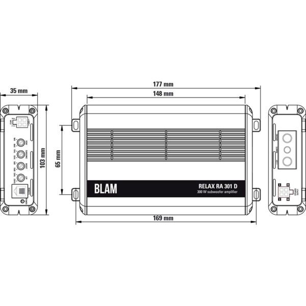 BLAM Relax RA301D monovahvistin mitat