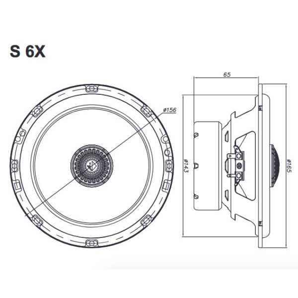 Helix S 6X koaksiaalikaiutin mitat