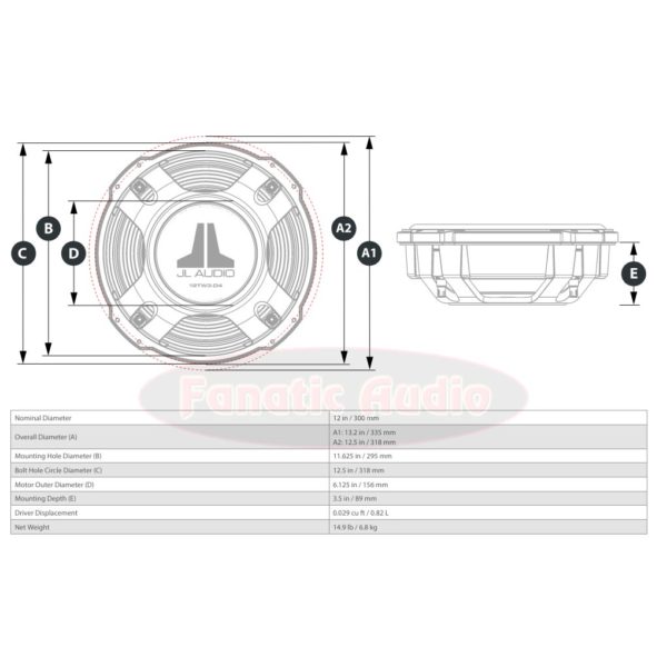 JL Audio 12TW3 mittakuva