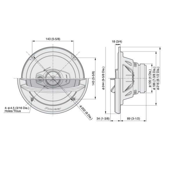 pioneer kaiuttimen mitat