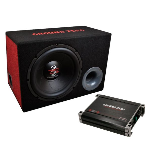 Ground Zero 12.300X-II BassoPaketti | 12" subwoofer refleksikotelossa ja vahvistin
